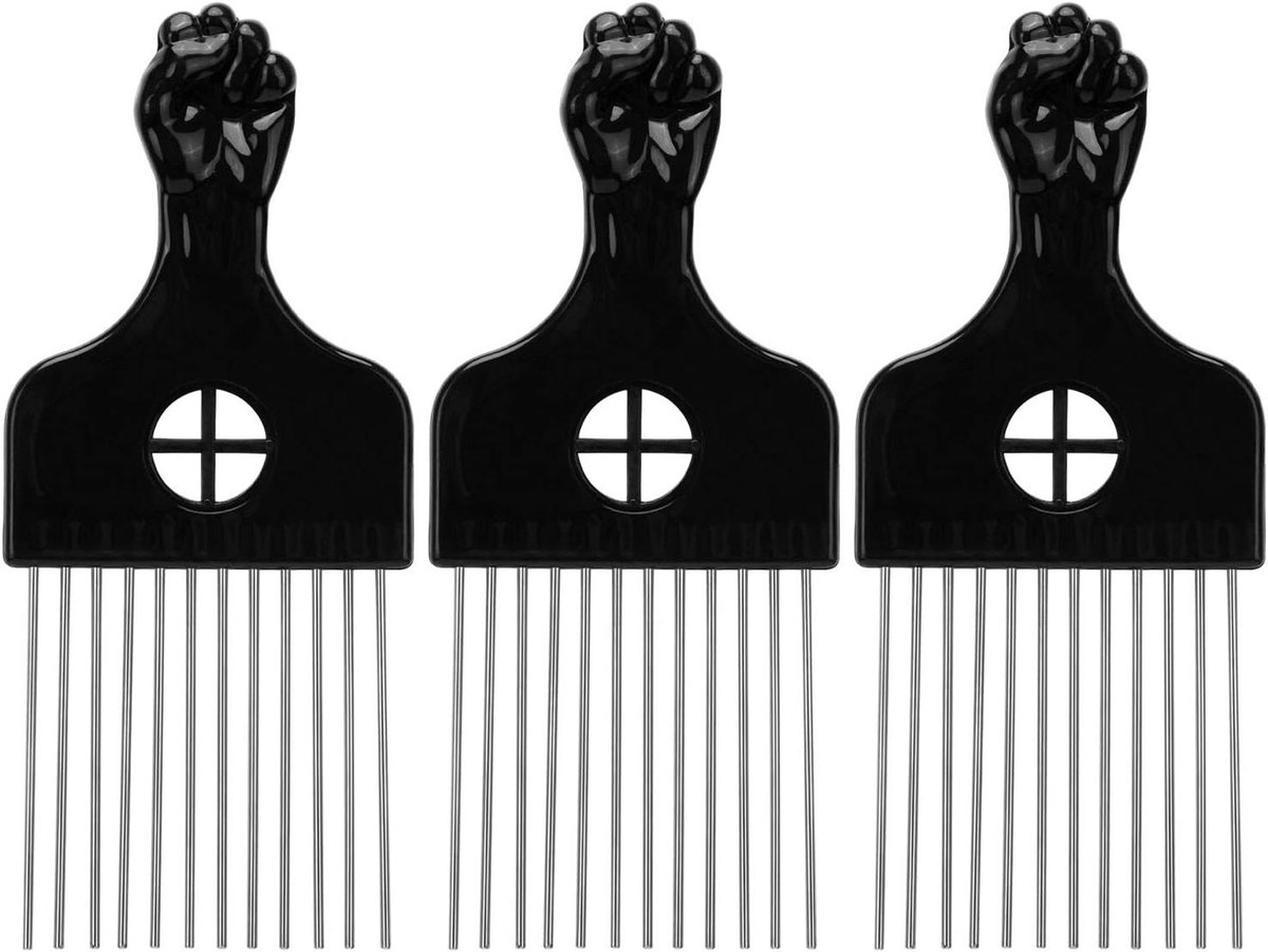 3 Pack metalen haar kammen voor kappers pruik vlecht styling - set van 3 - zwart