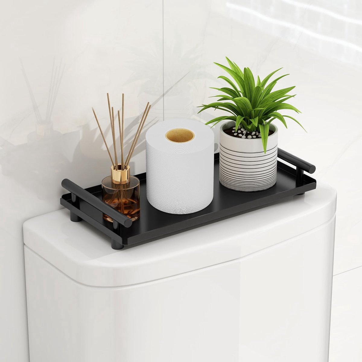 Stunq® Decoratief Badkamer Dienblad, Zwart Rechthoekig - 30x15x5cm