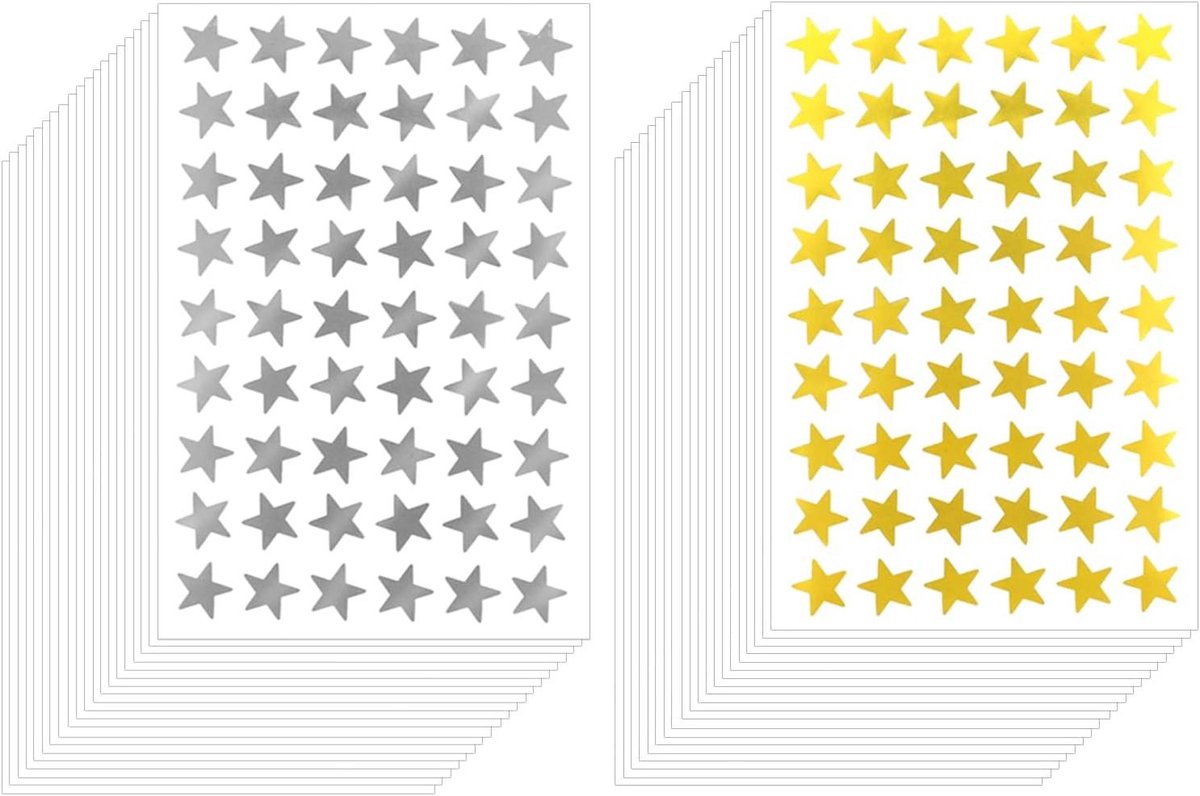 Sterbeloningsstickers - 2160 stuks - Goud & Zilver - Voor Kinderen, School, Thuiskantoor - Mini-sterstickers met Folie - Stimuleringsstickers - DIY-activiteiten