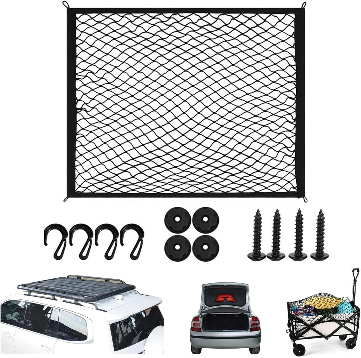 Stunq® Duurzame Nylon Bagagenet - 60 x 80 cm met Verstevigende Haken en Schroeven