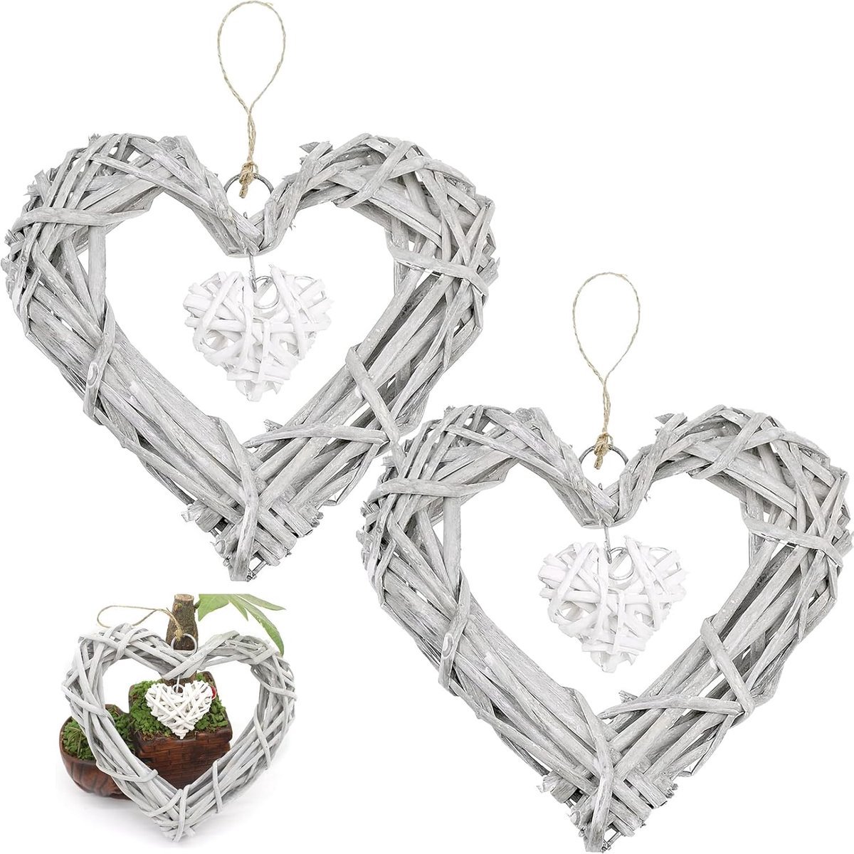 Stunq® Vintage Steampunk Hartvormige Rieten Hanger Set - 2 Stuks voor Ambiances
