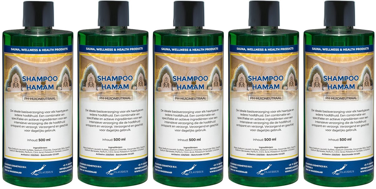 Shampoo Hamam 500 ml met dop - set van 5 stuks - voordeelverpakking - haarverzorging