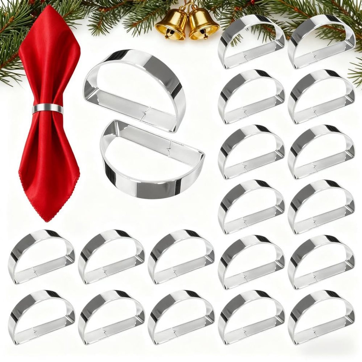 Unyqoos® Set van 20 glanzende zilveren servetringen voor feestelijke tafeldecoratie