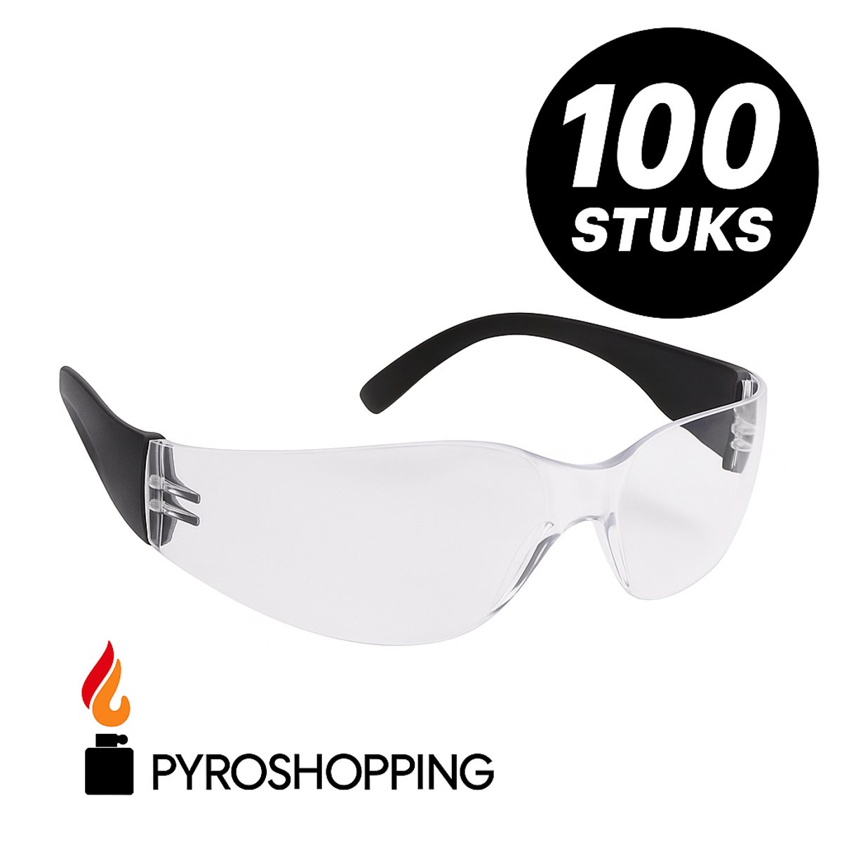 Pyroshopping Veiligheidsbril – 100 stuks – Transparante Beschermbrillen – Vuurwerkbril/ Spatbril / Laboratorium Bril – Beschermbril voor Volwassenen & Oudere Kinderen (12+) – Kunststof