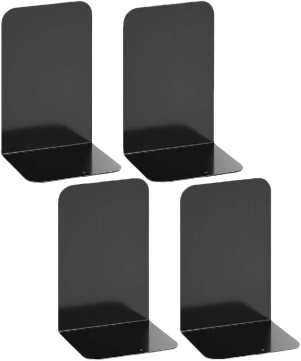 Stunq® Set van Vier Zwarte Metalen Boekensteunen - Robuuste Ondersteuning voor Boeken, Media en Tijdschriften