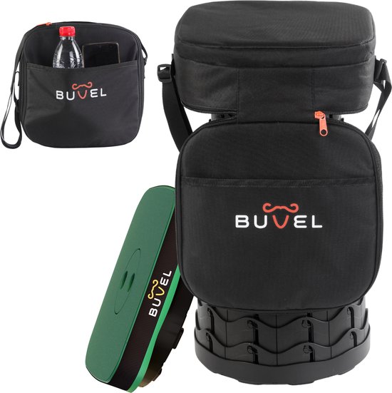 Buvel® Opvouwbare kruk - Kruk - Campingstoel - Inklapbaar - Telescopisch - Visstoel - Voetenbankje - Groen - Vierkant - Met kussen