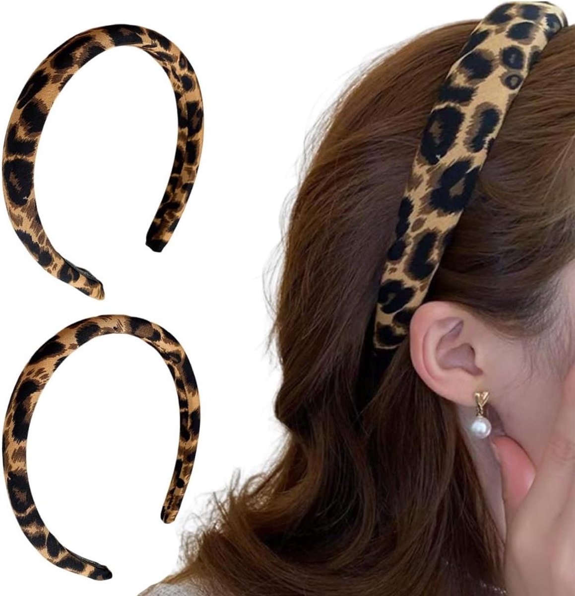 Cosensi - Luipaardprint Hoofdband Set voor Dames - Vintage Haarsieraad met Fluwelen Voering