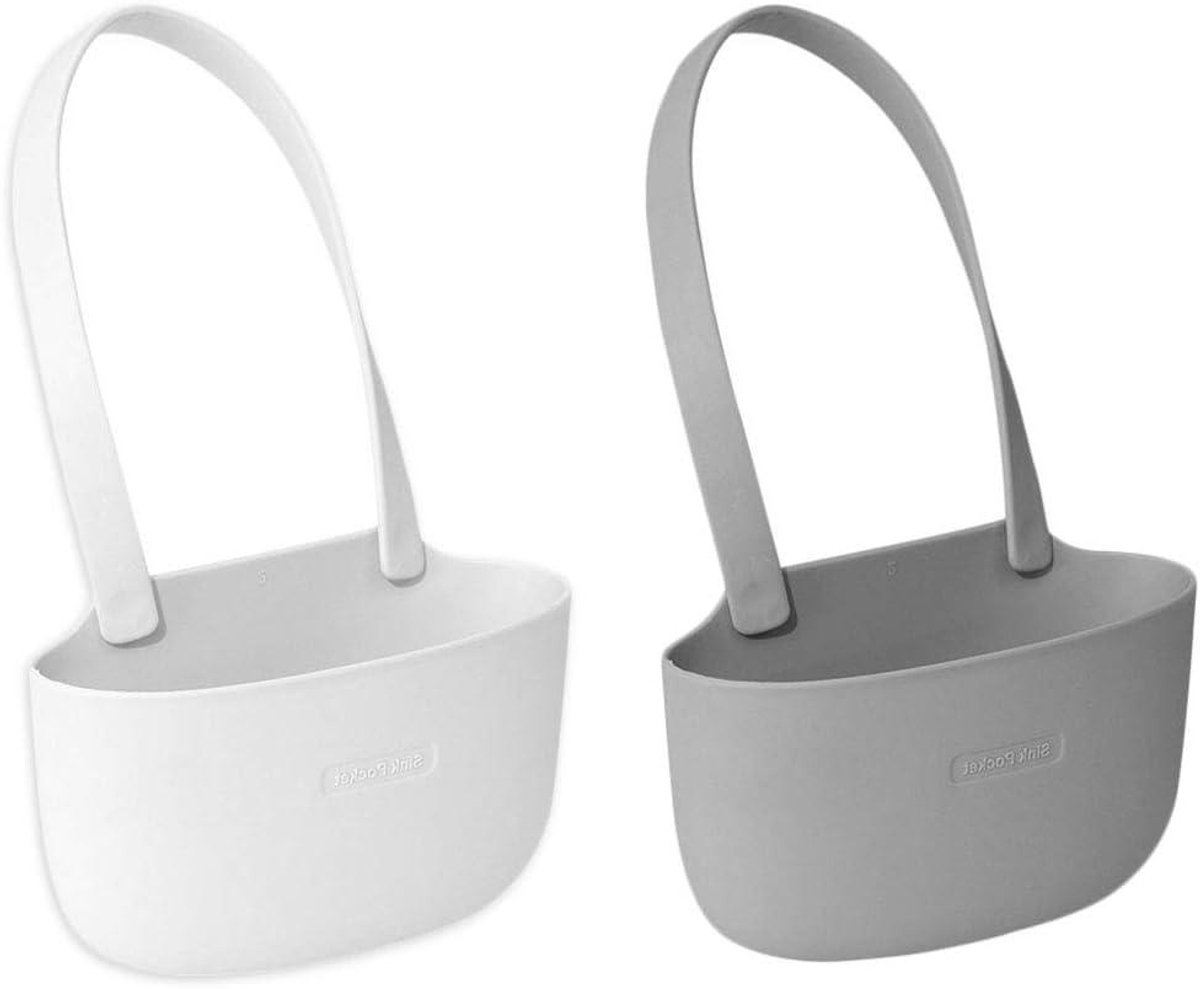 Cosensi - Sponshouder 2 stuks voor gootsteen - Grijs en wit - Aanrecht organizer voor sponzenopslag.