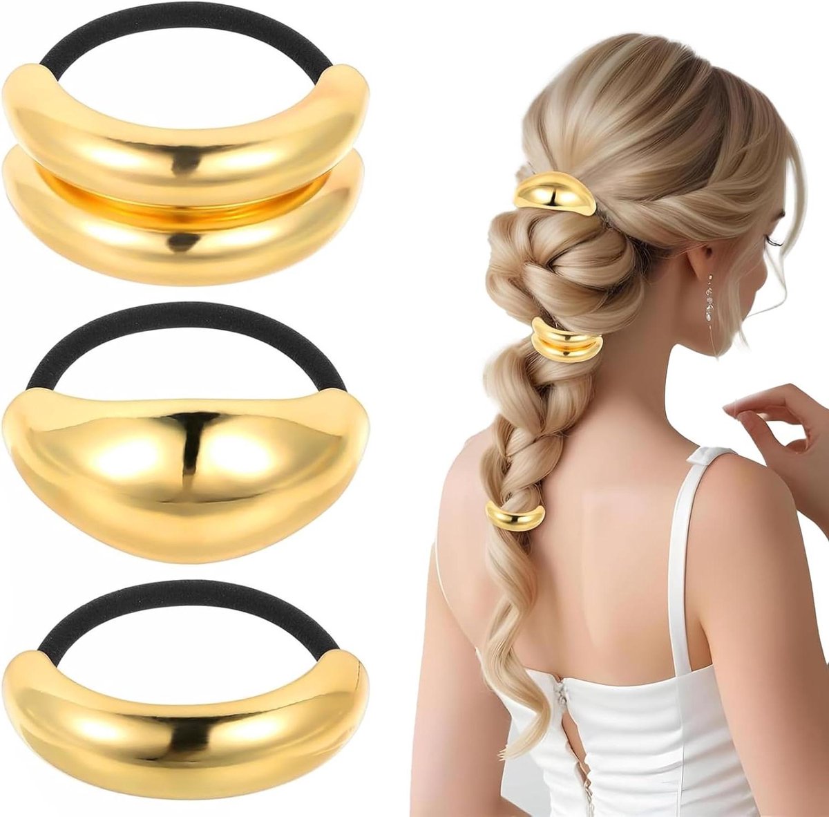 Cosensi - Gouden Haarelastiekjes Set voor Dik Haar - Elegant Design - Duurzaam en Elastisch - Paardvriendelijk - Verpakking van 3
