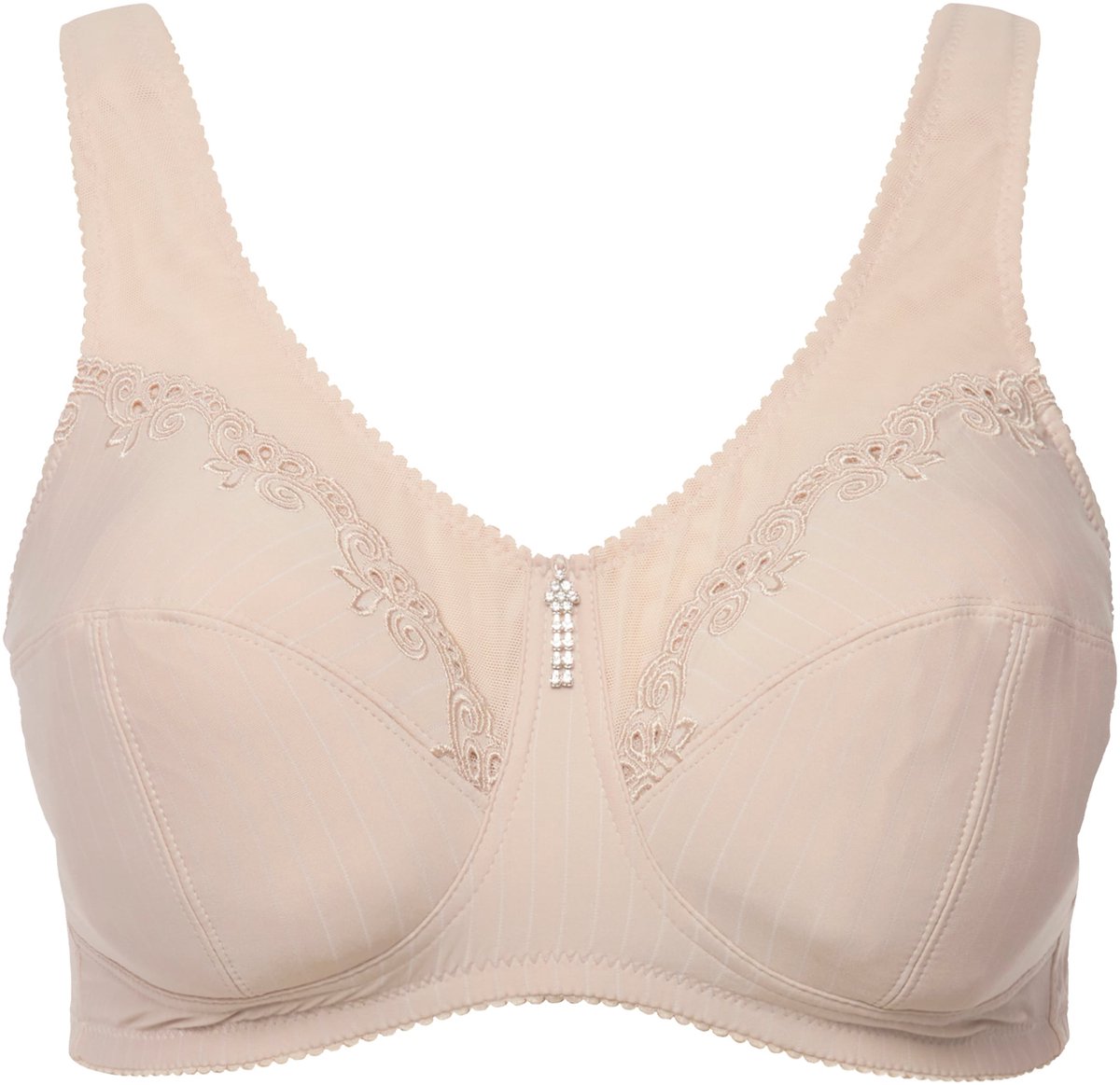 Ulla Popken - Dames - Ontlastingsbeha zonder beugel strasshanger - Parelwit - Maat 105E