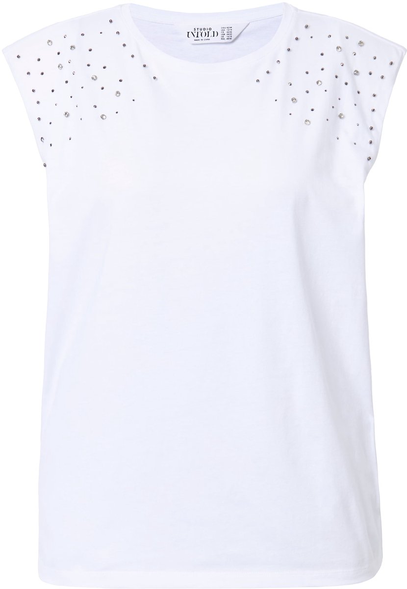Studio Untold - Dames - Top oversize shape schouders met glittersteentjes - Off-white - Maat 42+