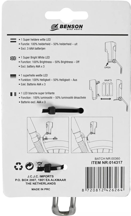 Benson Fietskoplamp LED sport - zwart - kunststof - 16 x 8,8 x 4,7 cm - 3 lichtstanden — afbeelding 2