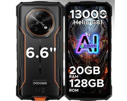 DOOGEE Fire 5 Pro 4G- Rugged Smartphone - 20 GB ROM+128 GB ROM/2 TB TF - 13000 mAh/18W - 6,6inch HD+ 90Hz- Android 15- MediaTek Helio G81 - Gemini AI - NFC- Face ID - IP68 - Oranje