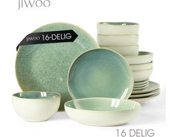 Serviesset 16-Delig, Dinnerset 4 Persoons, Dubbel reactief glazuur, Geschikt voor familiefeesten, banketten, restaurants, Horeca en picknicks, Magnetron-vaatwasserbestendig, Keramiek