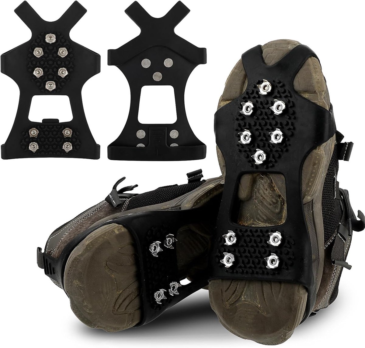 Twee paren (twee in elk paar) Schoenspikes, antislip-schoenovertrek, sneeuw en ijs, roestvrijstalen schoenklauwen, stijgijzers, wandelaccessoires, spikes voor schoenen, winter, hiking, voor dames en heren