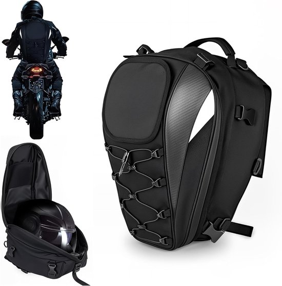 Waterdichte motorzadeltas - motorhelmtas - motorrugzak - dubbele bagagetas - met reflecterende strips en waterdichte hoes - grote inhoud 25-38 liter