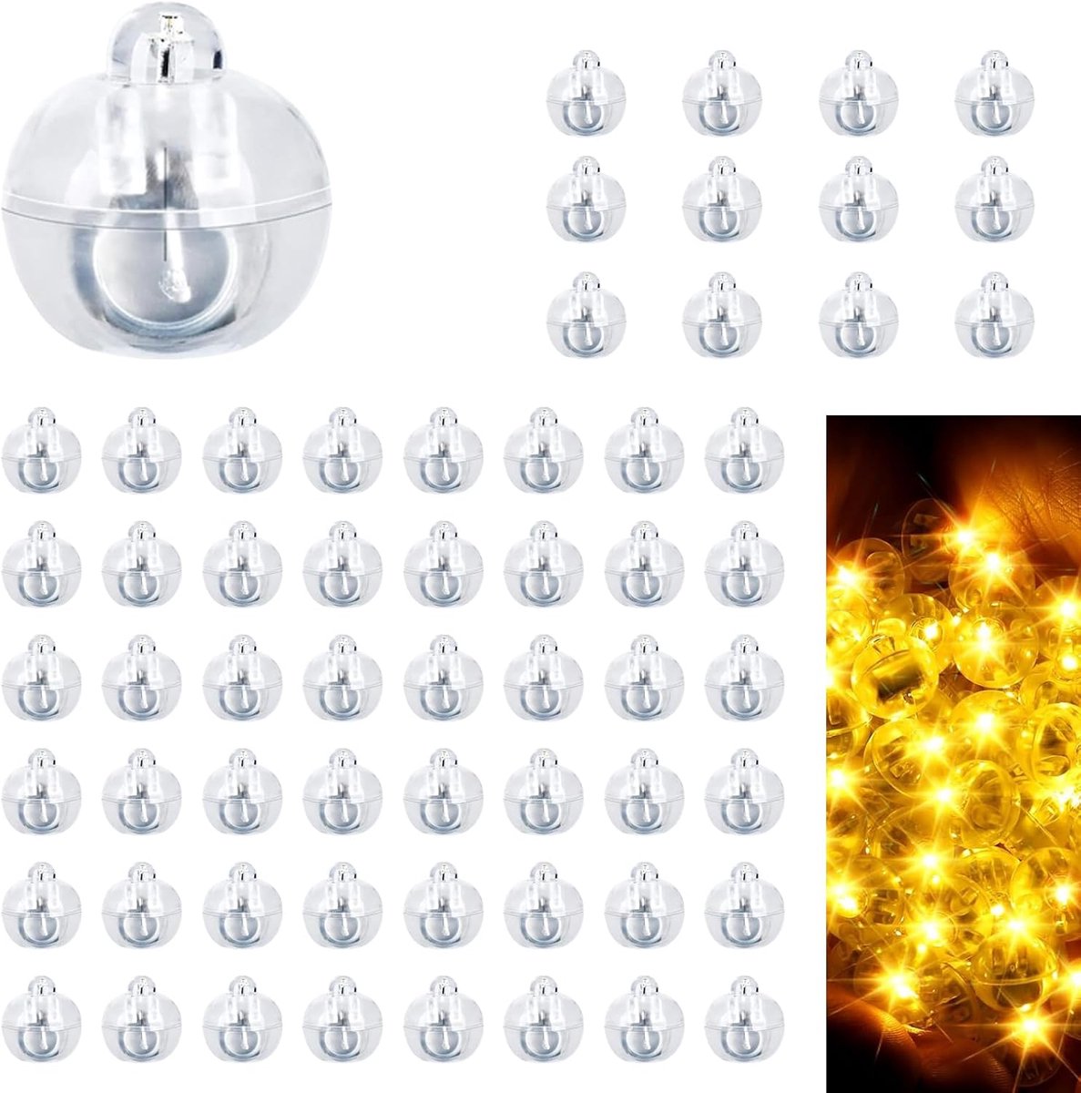 LED Ballonverlichting - Mini LED Lichtjes Warm Wit - Pack van 60 - Voor Feestversiering en Trouwen - Kerst- en Verjaardagsdecoratie Binnen