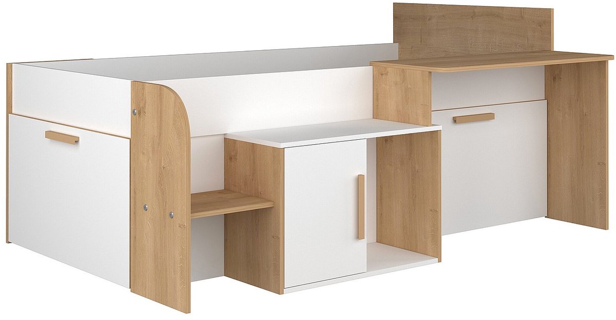 Vente-unique Combinatiebed hout natuurlijk licht, wit 90 x 200 cm