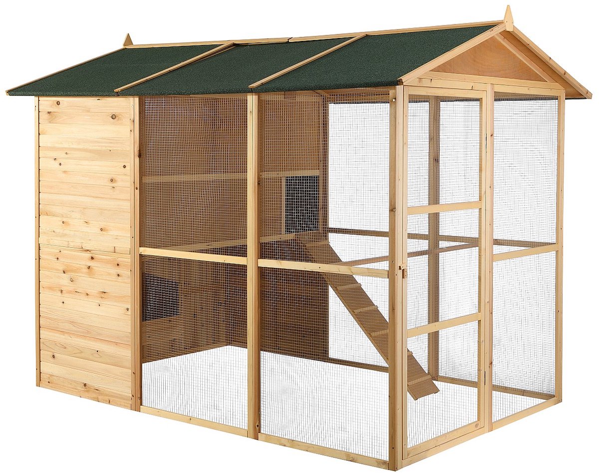 Vente-unique Kippenhok van hout met omheining - 10 kippen - L266 x D174 x H205 cm - Naturel - FERAS