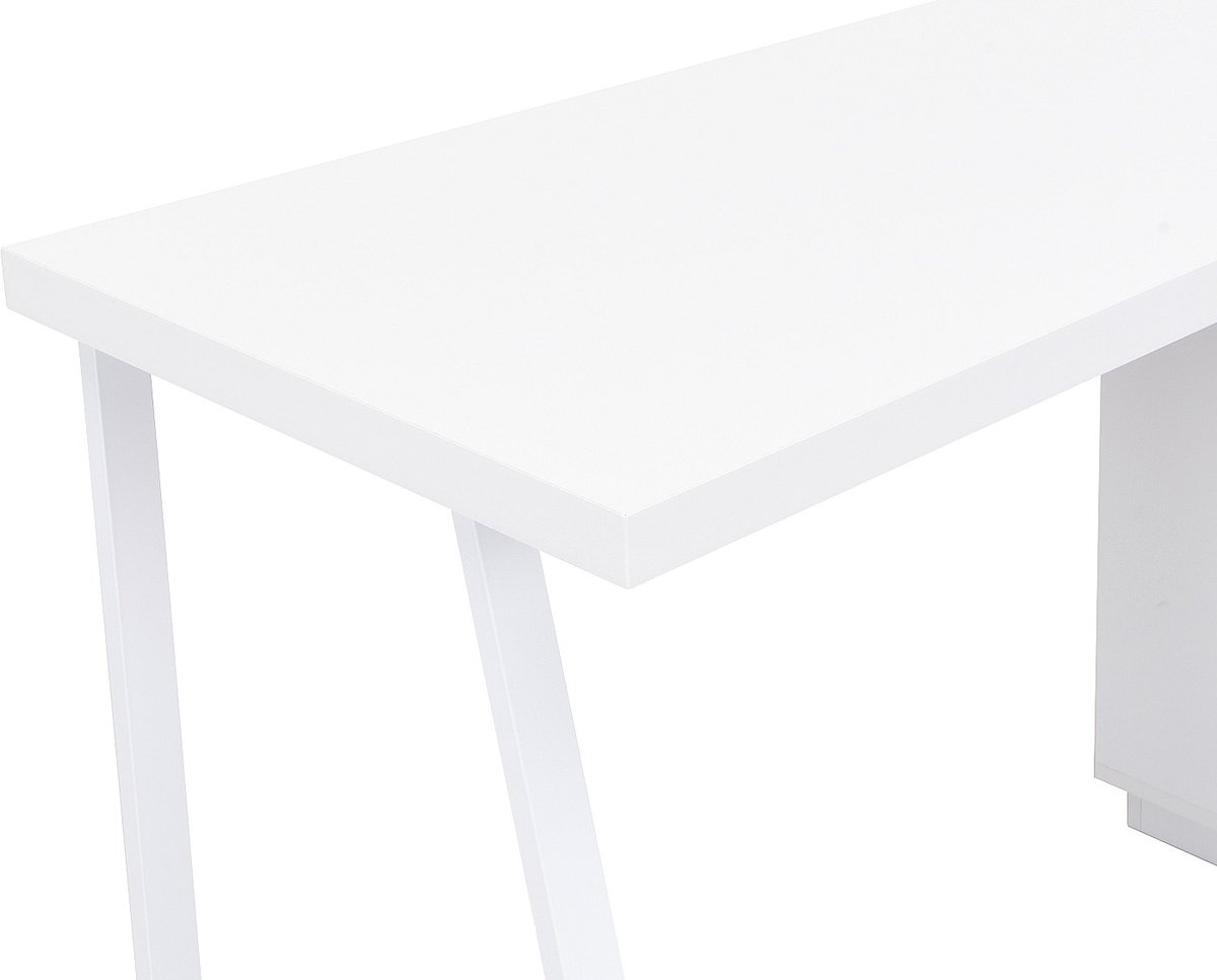 Vente-unique Bureau met 1 lade en 1 deur - MDF en staal - Kleur: Naturel en wit - GOTAMA