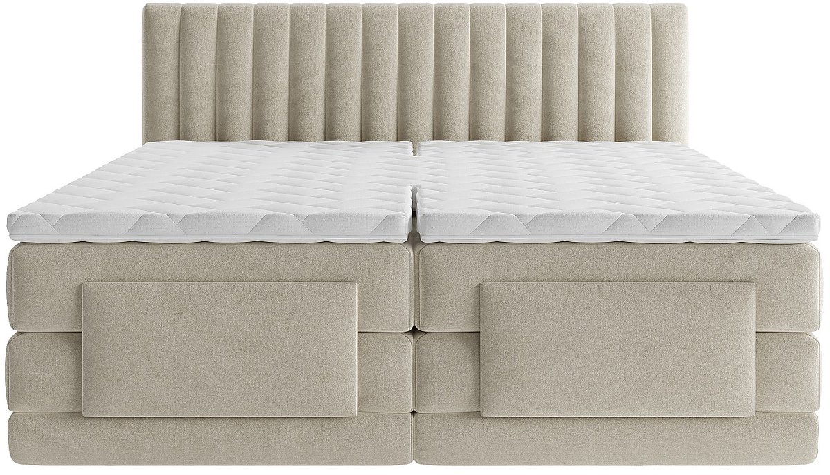 Vente-unique Boxspringbed fluweel beige 2 x 90 x 200 cm