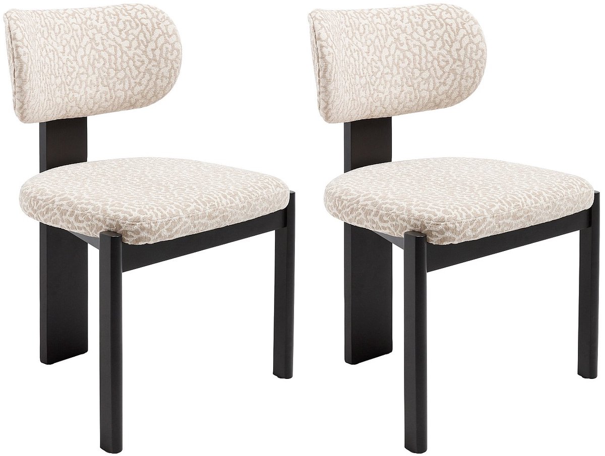 Vente-unique Set van 2 stoelen in tweekleurige, gestructureerde stof en zwart rubberhout - Crème en beige - WILANA Beige, Crème