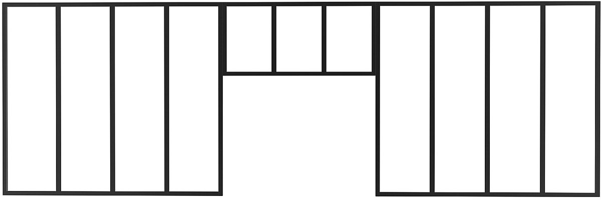 Vente-unique Set van 2 werkplaatsramen met bovenramen van gepoedercoat aluminium - 2 x L120 x H105 + L83 x H40 cm - Zwart - BAYVIEW
