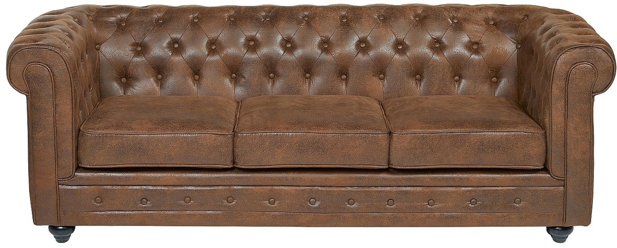 Vente-unique Driezitsbank CHESTERFIELD van microvezel met vintage look Bruin