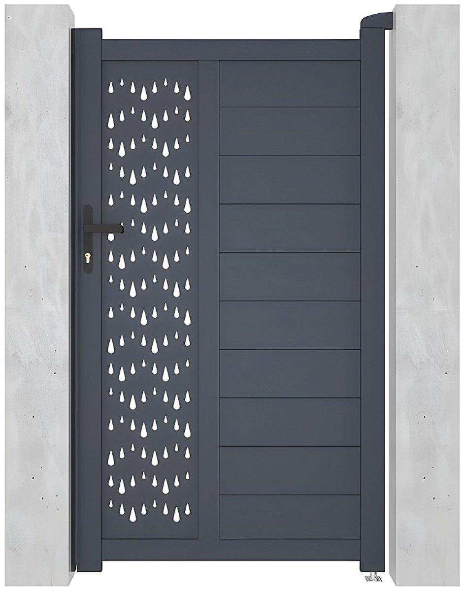 Vente-unique Draaipoort van aluminium met motieven - Halfopengewerkt - L103 x H180 cm - An