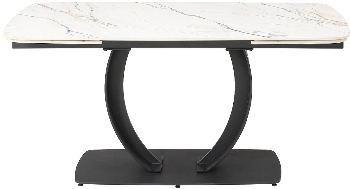 Vente-unique Verlengbare eettafel 6 tot 10 personen van keramiek en zwart metaal - Wit marmereffect - OLIFIA van Maison Céphy