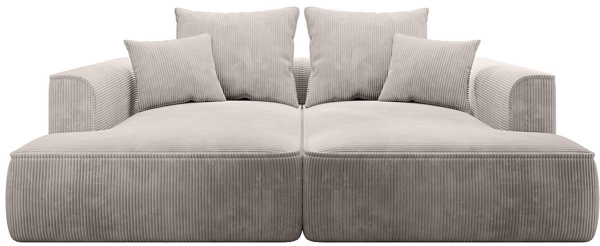 Vente-unique Comfortabele driezitsbank met diepe zitting van beige ribfluweel PINETA
