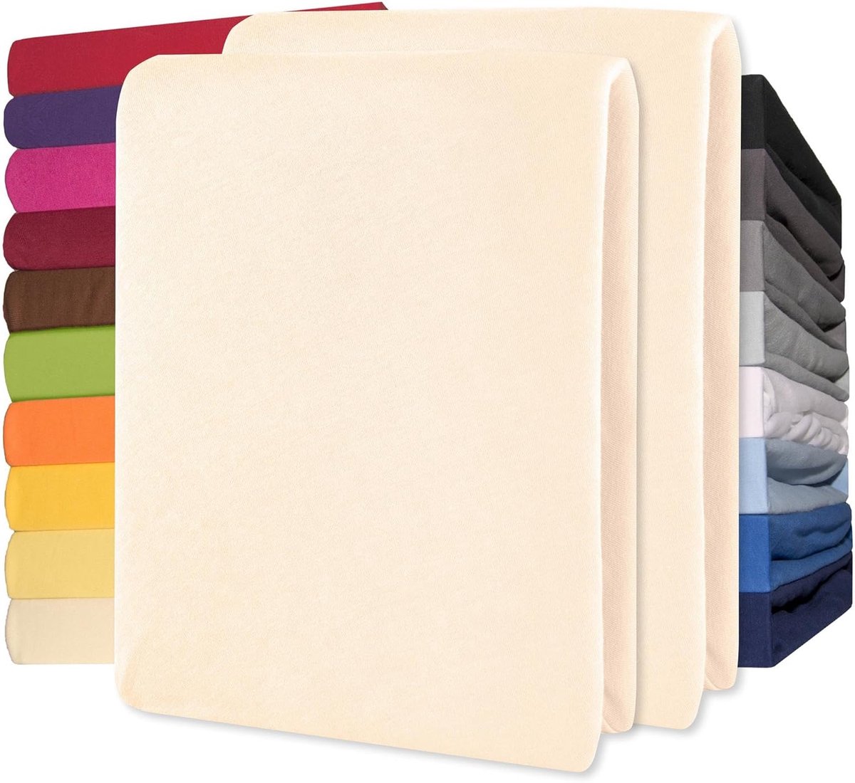 Lucina Hoeslaken Jersey Katoen Stretch 30cm Hoge Hoek Set van 2 - beige 140x200cm - 160x200cm