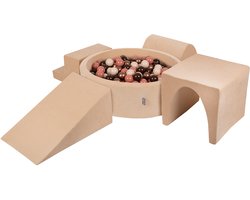KiddyMoon Schuimstof speeltuin VELVET PPZP-OK30V-125 met zandbeige ballen: bruin-koper-pastel-beige-haar zwembad 200/club L/groef/tunnel/trap