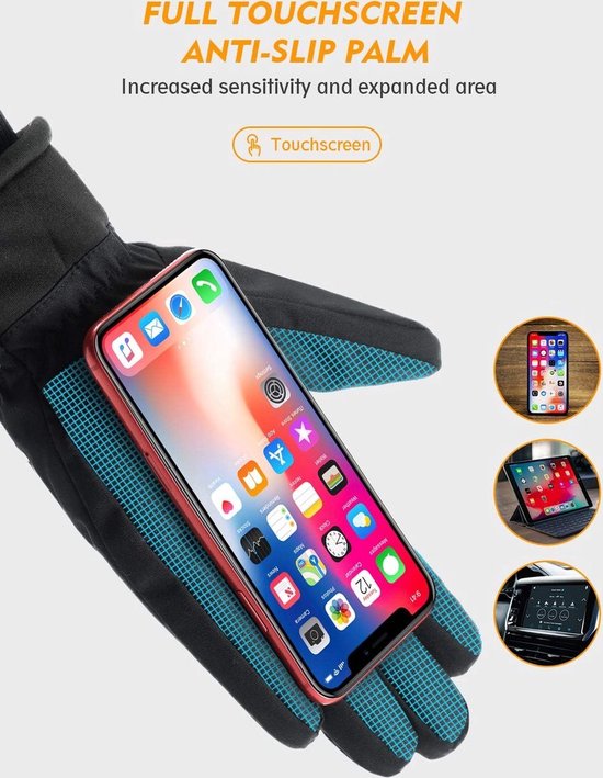 Zwarte handschoen met antislip palm gebruikt een smartphone. Vergrote gevoeligheid en uitgebreid gebied.
