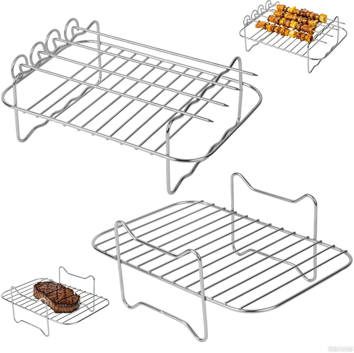 Unyqoos® Stapelbare roestvrijstalen accessoires voor heteluchtfriteuses met spiesen