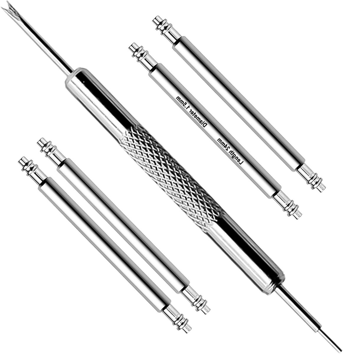 Cosensi - Dubbele kop horlogebandje met 24mm roestvrij stalen veerpennen - Horlogebandje accessoires - Monteren en demonteren van bandjes - 1,50 mm Ø - Set van 4 pinnen