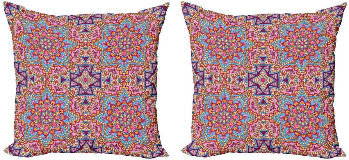 ABAKUHAUS Mandala Kussenhoes Set – 2x50x50 cm – Dubbelzijdig bedrukt – Ritssluiting – Mikrofaser Multicolor