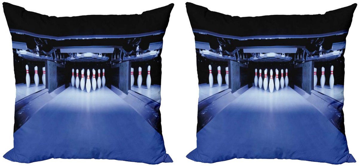 ABAKUHAUS Bowling-Party Kussenhoes – 2x40x40 cm – Dubbelzijdige print – Blauw/Wit/Rood