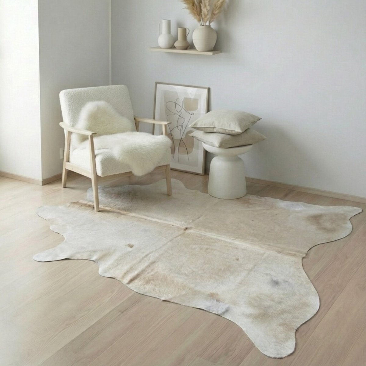 Koeienhuid Vloerkleed XL (Groot) - Beige / Champagne / 0171 - 224 x 207 cm - Koeienkleed / Koeienvel / Dierenvel / Dierenhuid / Koehuid Tapijt