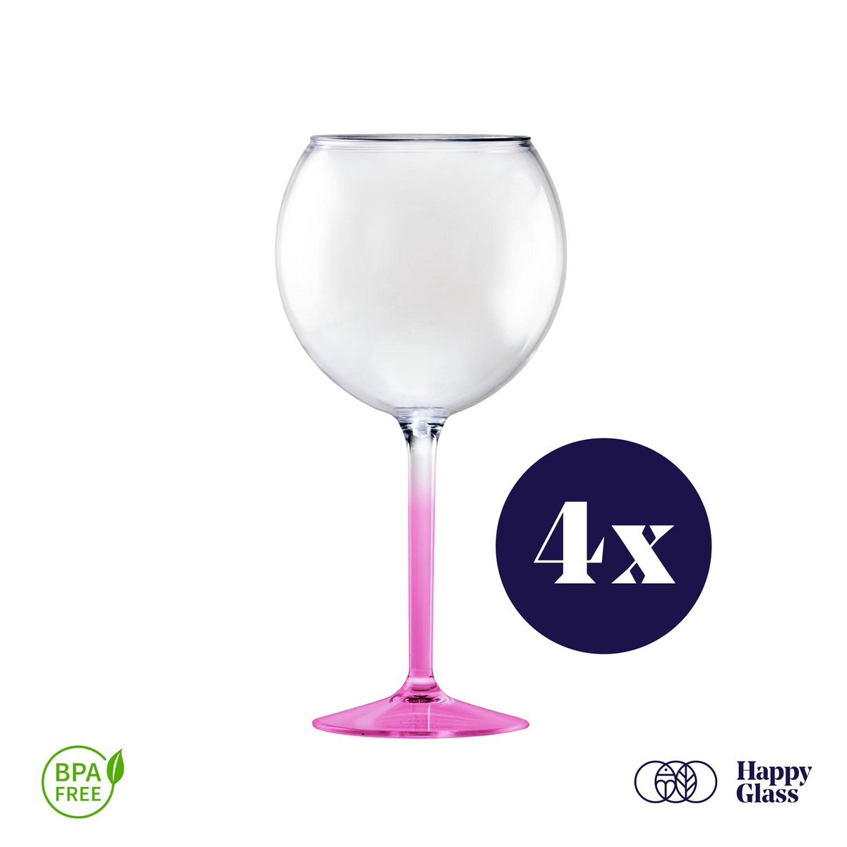 HappyGlass Miss Liza - Set van 4 kunststof Gin Tonic glazen - 63cl - Pretty pink steel - BPA-vrij Tritan