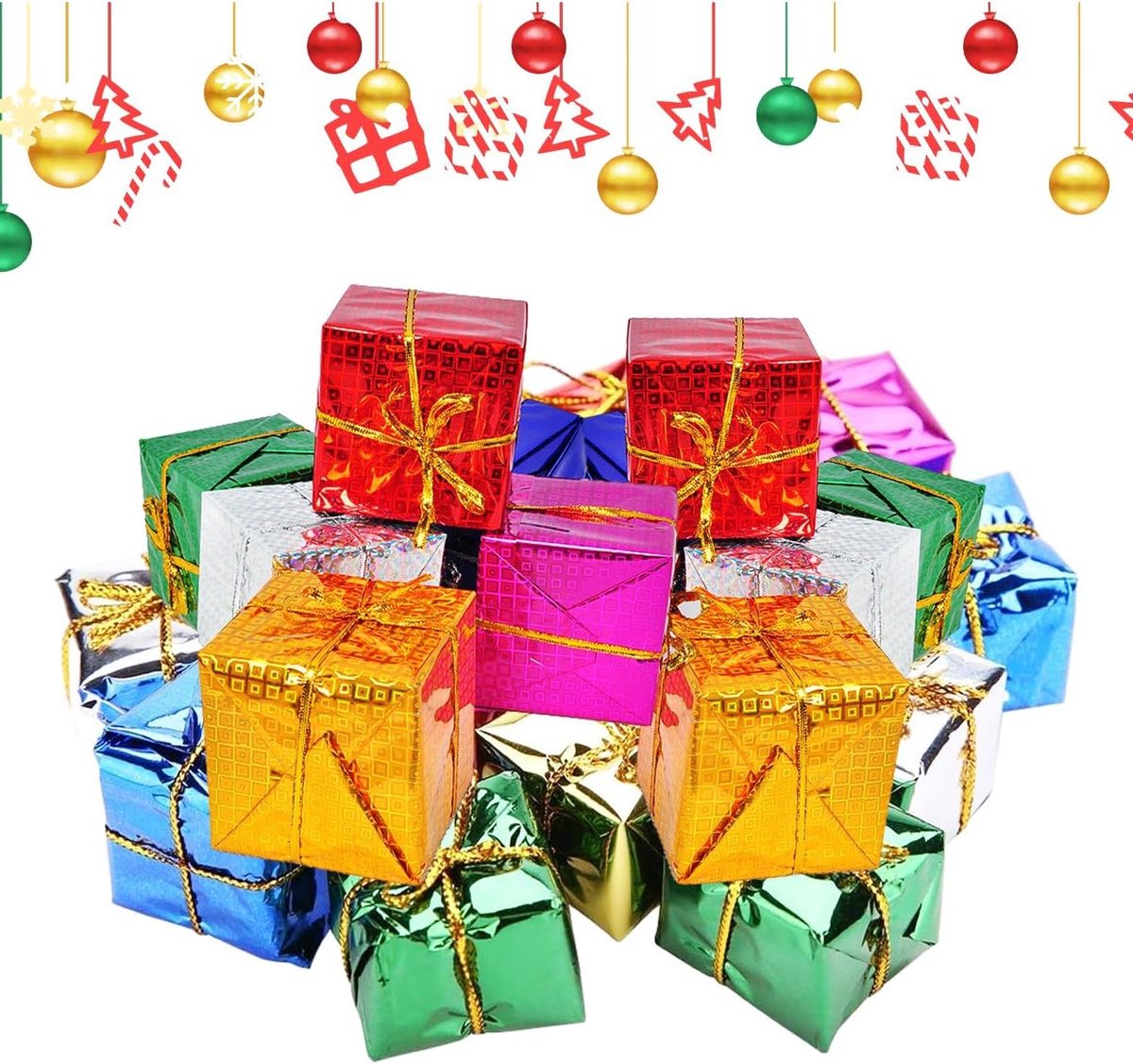 Cosensi - Mini Geschenkdozen (96 Stuks) - Kerstboomversiering - Kerstdecoratie - Binnen- en Buitendecoratie - Kleurrijk