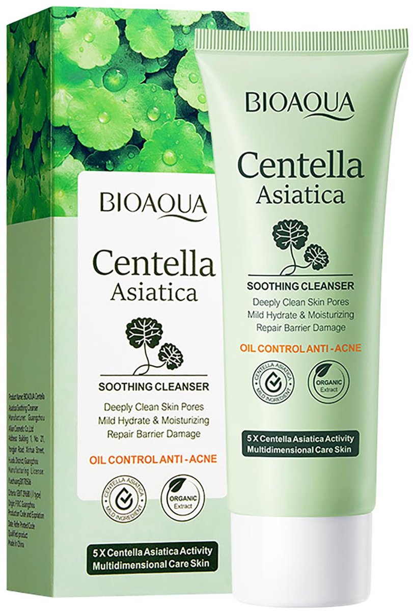 BIOAQUA Centella Asiatica Cleanser | Gezichtsreiniger | Tegen Puisten & Anti Acne | Oliecontrole | Diepe Poriën Reiniging | Face Cleaning Foam | Hydraterende Face Wash | Schuim Gezichtsreiniger | Voor Gevoelige Huid | Deep Clean | FaceCleaner | 100G