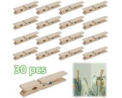 30 stuks clips - Kledingclips - Sluitclips voor voedselzakken - Mini houten haringen - Labelclips voor planten - Knijpers voor decoratie - Houten veerklemmen - Voor kleding, foto's, decoraties en doe-het-zelf-activiteiten (7,2*1 cm)