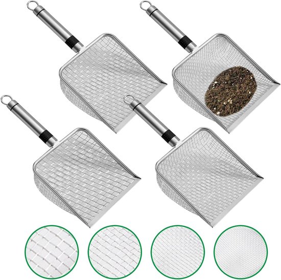 Foto: Cosensi tuinzeefset voor het zeven van tuingereedschap compost en zand roestvrijstalen zeven in 4 maten met handvat