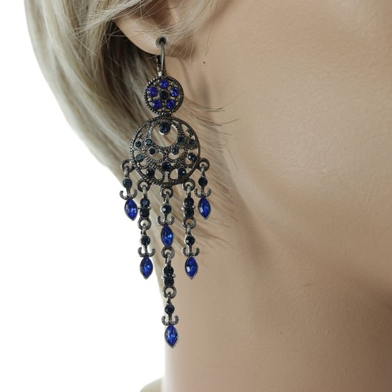 Behave - Oorhangers met blauwe stenen - Vintage stijl - 8 cm