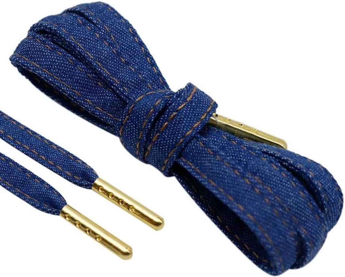 Cosensi - Denim schoenveters 8 mm, vintage stijl, heren en dames, sneakers, sportschoenen - Schoen decoratie met metalen punt