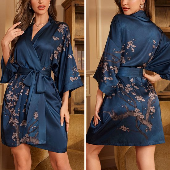 CRFASIBE Kimono, Japanse bloemenpatroon, dameskimono, ochtendjassen met 5-delige kostuumset: opvouwbare vakken, masker, sokken en haarspeld, Wit, Eén maat