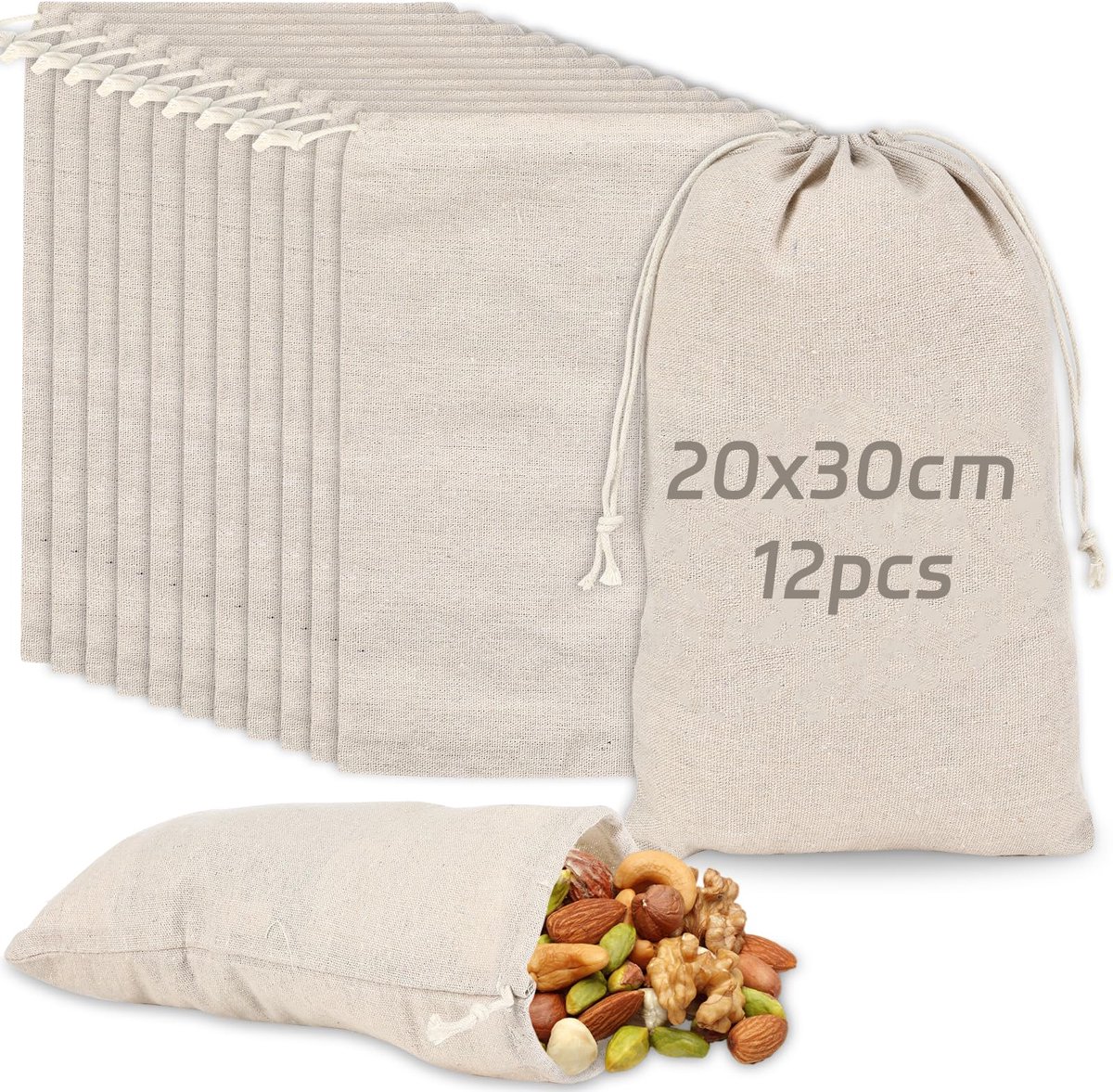 IMPERATORIS® Katoenen Tas - Draagtasje met Hengsels - Boodschappen voor Kinderen en Volwassenen - Stevige Kwaliteit - 12 Stuks - Naturel - 20 x 30 cm
