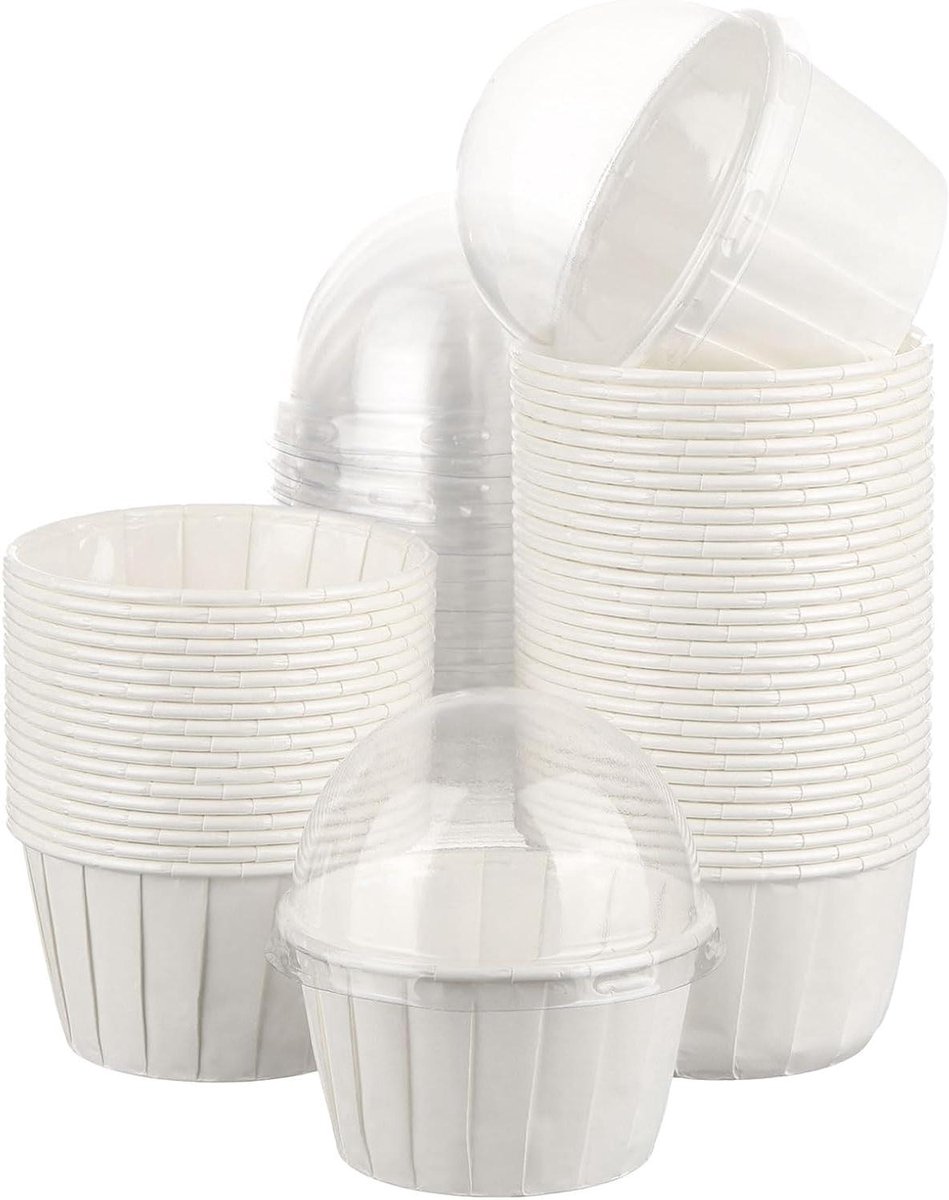 Cosensi - Cupcake Liners Set van 50 met Dome-deksels voor Bruiloft en Verjaardag - Wit