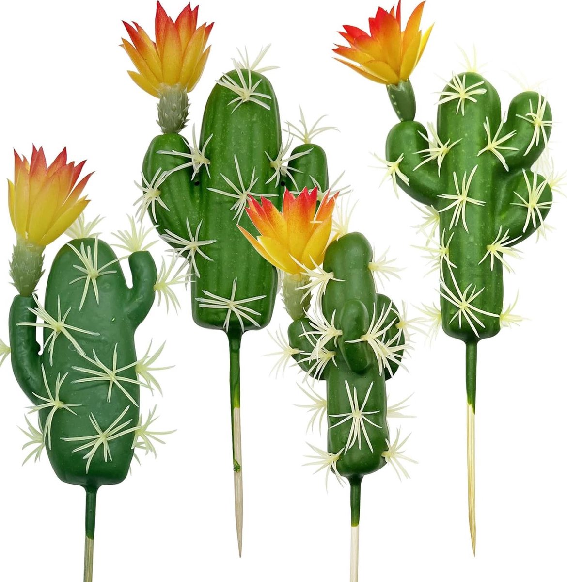 Cosensi Kunstmatige Cactus Faux Succulent Pick - Groen Plantenmateriaal voor Decoratie in Thuiskantoor - Set van 4
